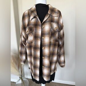 Plaid Brown Tan Women's Jacket / Shacket